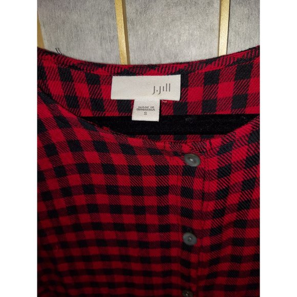 J. Jill Red and Black Mini Buffalo Plaid Peplum Button front (Size Small) - Picture 3 of 3